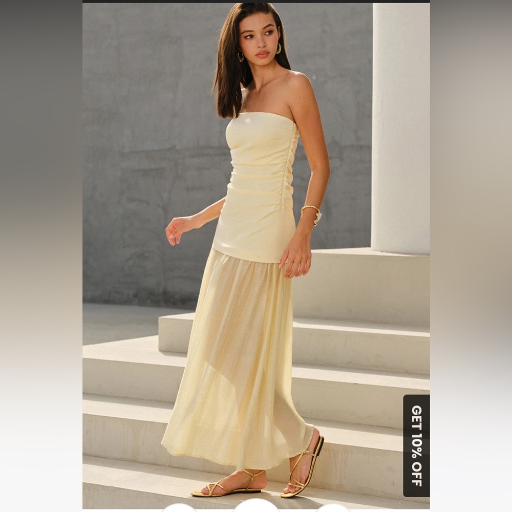 Commense XS Semi-Sheer Strapless Ruched Maxi Dress